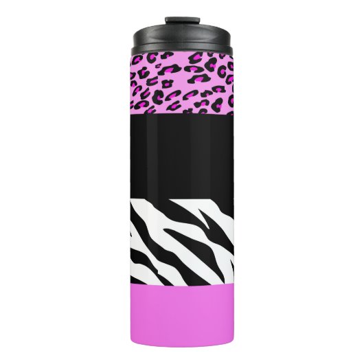 Leopard Print, Zebra Print, Animal Print, Roze Thermosbeker (Voorkant)