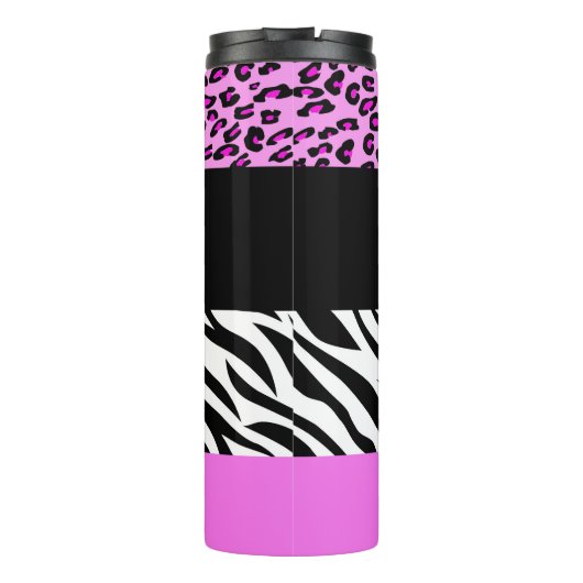 Leopard Print, Zebra Print, Animal Print, Roze Thermosbeker (Achterkant)