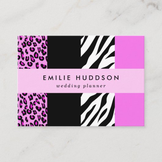 Leopard Print, Zebra Print, Animal Print, Roze Visitekaartje (Voorkant)