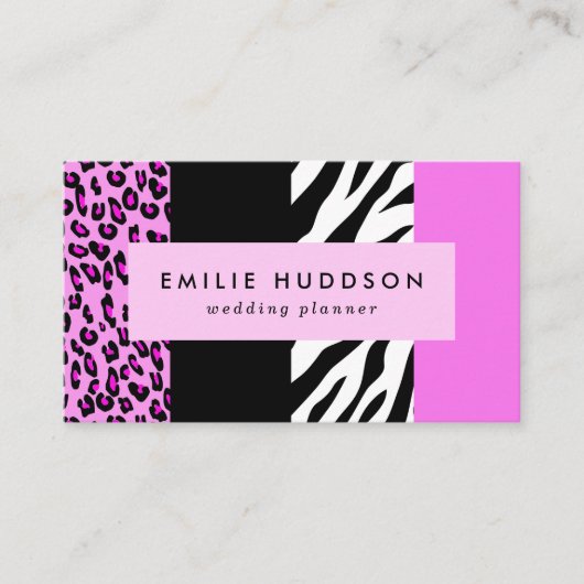 Leopard Print, Zebra Print, Animal Print, Roze Visitekaartje (Voorkant)