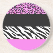 Leopard Print, Zebra Print, Animal Print, Roze Zandsteen Onderzetter (Voorkant)