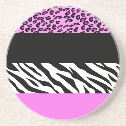 Leopard Print, Zebra Print, Animal Print, Roze Zandsteen Onderzetter (Voorkant)