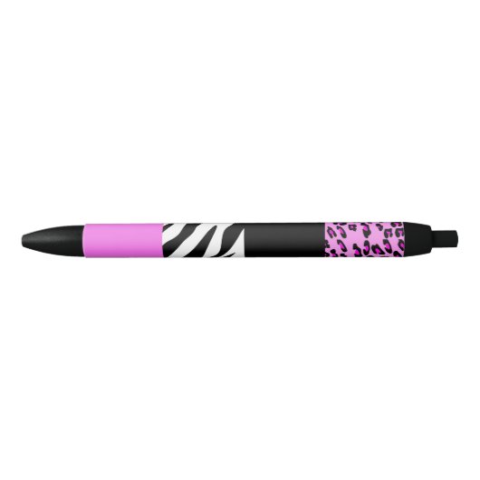 Leopard Print, Zebra Print, Animal Print, Roze Zwarte Inkt Pen (Voorkant)