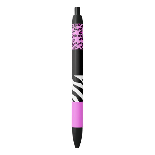 Leopard Print, Zebra Print, Animal Print, Roze Zwarte Inkt Pen (Voorkant Verticaal)