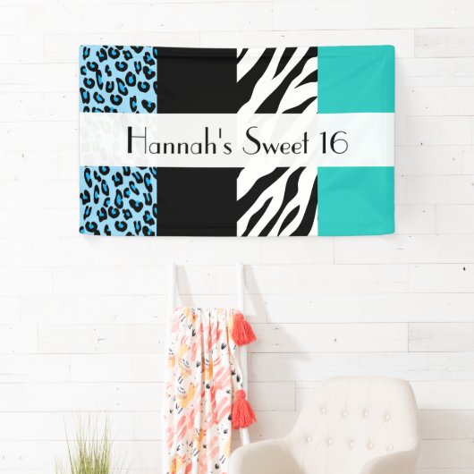 Leopard Print, Zebra Print, Blue, Sweet 16 Spandoek (Insitu)