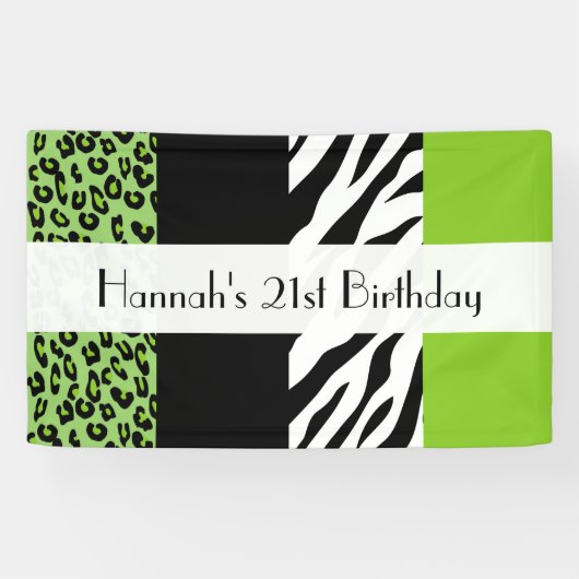Leopard Print, Zebra Print, Green, Birthday Spandoek (Horizontaal)