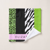 Leopard Print, Zebra Print, Green, Jouw naam Bad Handdoek (Wasdoekje)