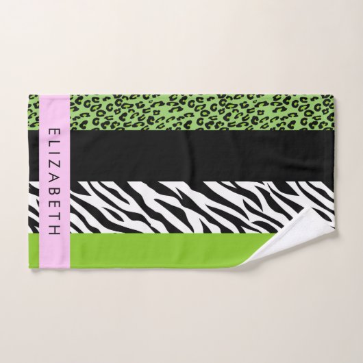 Leopard Print, Zebra Print, Green, Jouw naam Bad Handdoek (Handdoek)