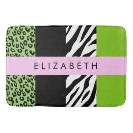 Leopard Print, Zebra Print, Green, Jouw naam Badmat