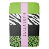 Leopard Print, Zebra Print, Green, Jouw naam Badmat (Voorkant Verticaal)