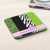 Leopard Print, Zebra Print, Green, Jouw naam Bier Onderzetter (Linkerzijde)