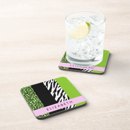 Leopard Print, Zebra Print, Green, Jouw naam Bier Onderzetter