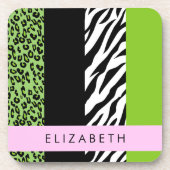Leopard Print, Zebra Print, Green, Jouw naam Bier Onderzetter (Voorkant)