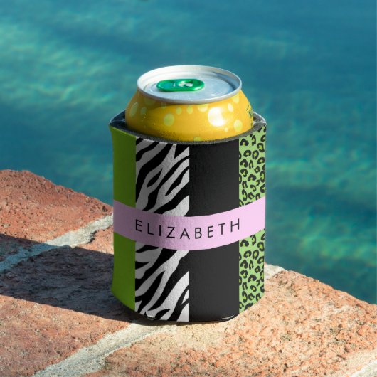 Leopard Print, Zebra Print, Green, Jouw naam Blikjeskoeler (Insitu Zwembad)