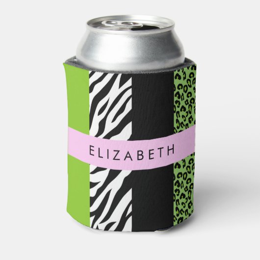 Leopard Print, Zebra Print, Green, Jouw naam Blikjeskoeler (Blikje Achterkant)