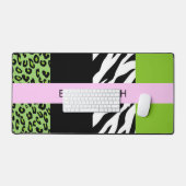 Leopard Print, Zebra Print, Green, Jouw naam Bureaumat (Keyboard & Muis)