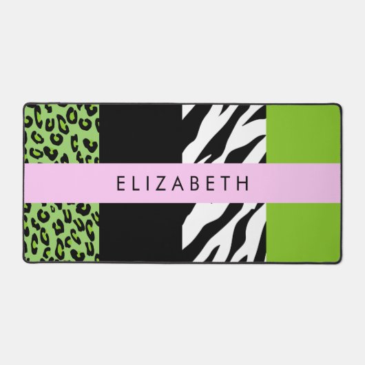 Leopard Print, Zebra Print, Green, Jouw naam Bureaumat (Voorkant)