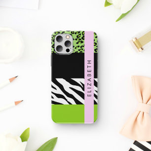 Leopard Print, Zebra Print, Green, Jouw naam Case-Mate iPhone Case