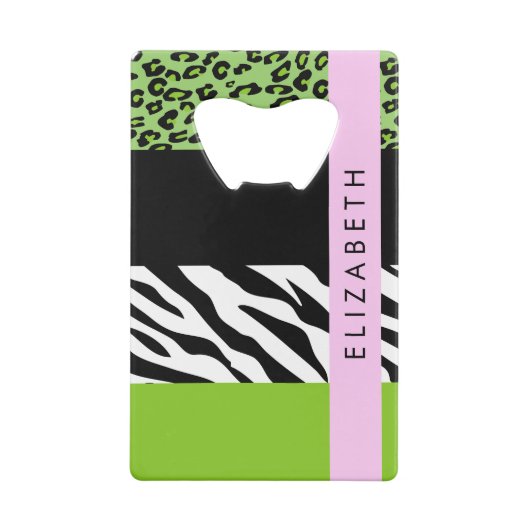Leopard Print, Zebra Print, Green, Jouw naam Creditkaart Flessenopener (Achterkant)