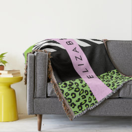 Leopard Print, Zebra Print, Green, Jouw naam Deken