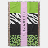Leopard Print, Zebra Print, Green, Jouw naam Deken (Voorkant Verticaal)