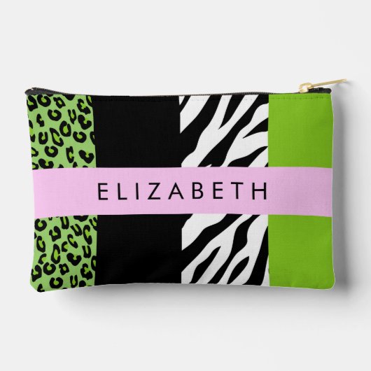Leopard Print, Zebra Print, Green, Jouw naam Etui (Achterkant)