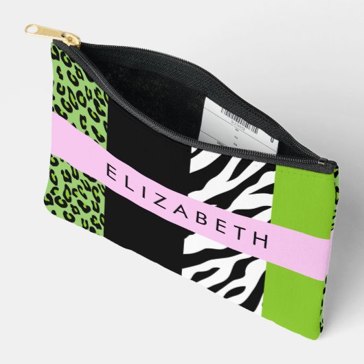Leopard Print, Zebra Print, Green, Jouw naam Etui (Open)