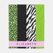 Leopard Print, Zebra Print, Green, Jouw naam Fleece Deken (Voorkant)
