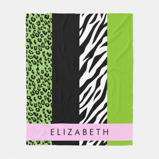 Leopard Print, Zebra Print, Green, Jouw naam Fleece Deken (Voorkant)