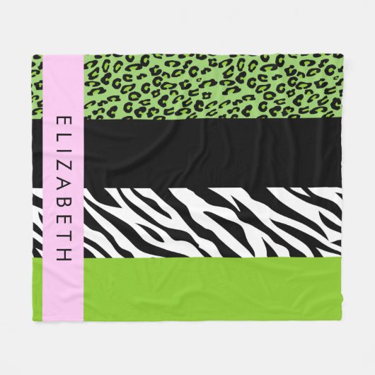 Leopard Print, Zebra Print, Green, Jouw naam Fleece Deken (Voorkant (Horizontaal))