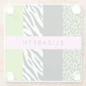 Leopard Print, Zebra Print, Green, Jouw naam Glazen Onderzetter (Achterkant)