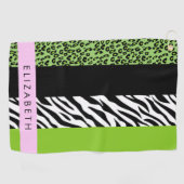 Leopard Print, Zebra Print, Green, Jouw naam Golfhanddoek (Horizontaal)
