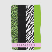 Leopard Print, Zebra Print, Green, Jouw naam Golfhanddoek (Voorkant)