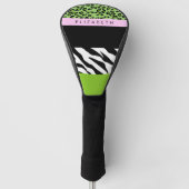 Leopard Print, Zebra Print, Green, Jouw naam Golfheadcover (Voorkant)