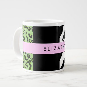 Leopard Print, Zebra Print, Green, Jouw naam Grote Koffiekop