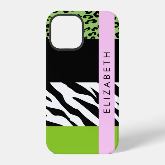 Leopard Print, Zebra Print, Green, Jouw naam iPhone Hoesje (Achterkant)