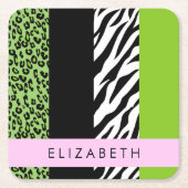 Leopard Print, Zebra Print, Green, Jouw naam Kartonnen Onderzetters (Voorkant)