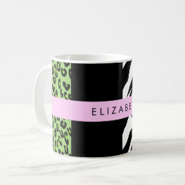 Leopard Print, Zebra Print, Green, Jouw naam Koffiemok