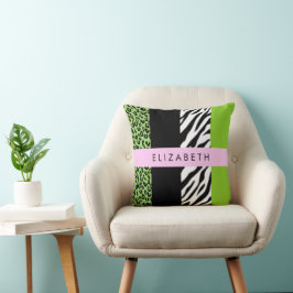 Leopard Print, Zebra Print, Green, Jouw naam Kussen
