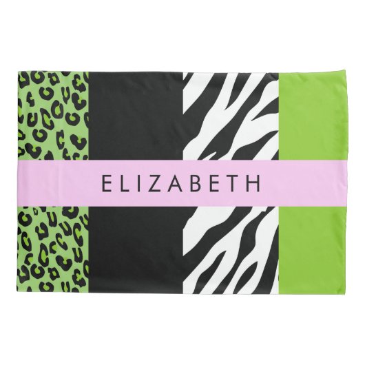 Leopard Print, Zebra Print, Green, Jouw naam Kussensloop (Achterkant)