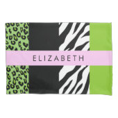 Leopard Print, Zebra Print, Green, Jouw naam Kussensloop (Voorkant)