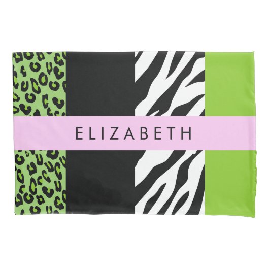 Leopard Print, Zebra Print, Green, Jouw naam Kussensloop (Voorkant)