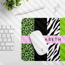 Leopard Print, Zebra Print, Green, Jouw naam Muismat