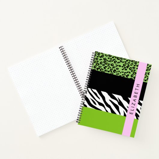 Leopard Print, Zebra Print, Green, Jouw naam Notitieboek (Binnen)