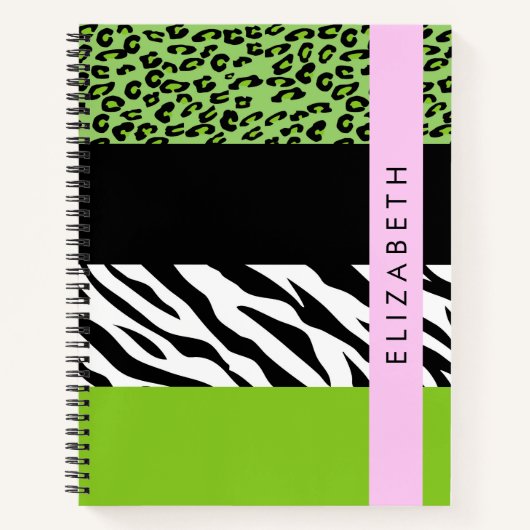 Leopard Print, Zebra Print, Green, Jouw naam Notitieboek (Voorkant)