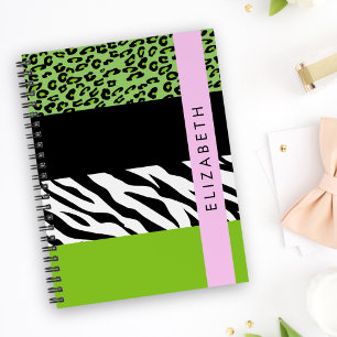 Leopard Print, Zebra Print, Green, Jouw naam Notitieboek