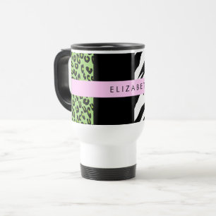 Leopard Print, Zebra Print, Green, Jouw naam Reisbeker