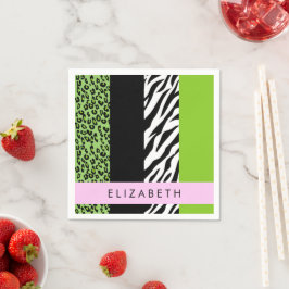 Leopard Print, Zebra Print, Green, Jouw naam Servet