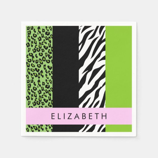 Leopard Print, Zebra Print, Green, Jouw naam Servet (Voorkant)