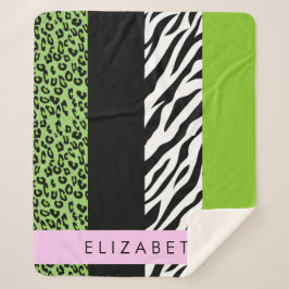 Leopard Print, Zebra Print, Green, Jouw naam Sherpa Deken